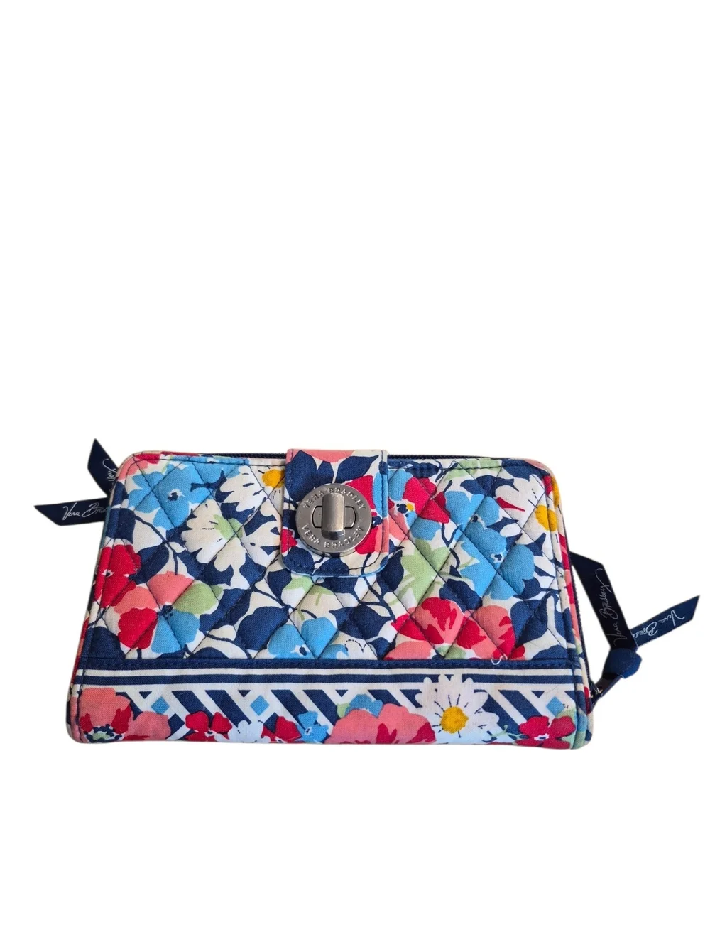 Vera Bradley Retired  Summer Cottage Navy Floral Quilted Wallet w/Turn-Lock